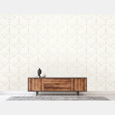 Papier peint motif art déco doré sur fond blanc – Wallnifity®