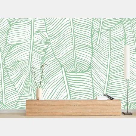 Papier peint motif feuilles de bananier vert menthe – Wallnifity®