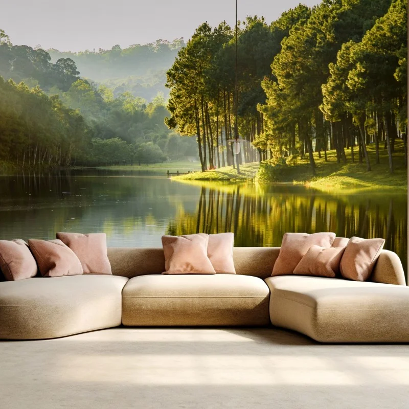 Papier peint reflet doré au bord du lac – Wallnifity®