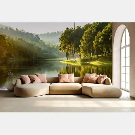 Papier peint reflet doré au bord du lac – Wallnifity®