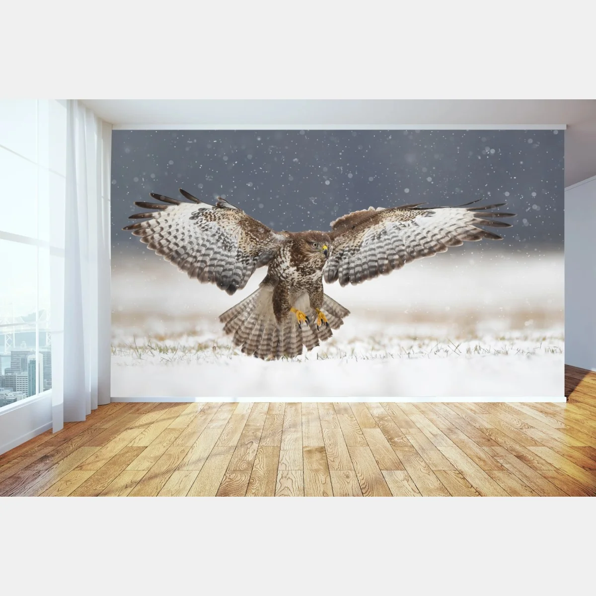 Papier peint buse variable en plein vol sur fond enneigé – Wallnifity® Papier peint buse variable en plein vol sur fond enneigé – Wallnifity®