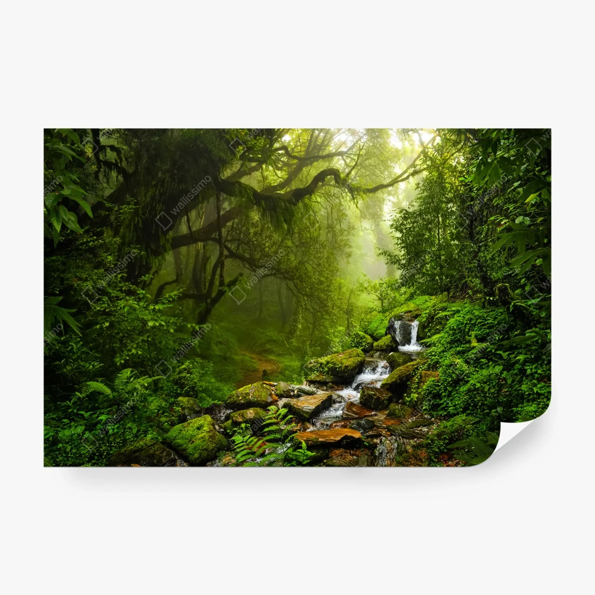 Papier peint forêt brumeuse et cascade émeraude – Wallnifity®
