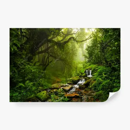 Papier peint forêt brumeuse et cascade émeraude – Wallnifity®