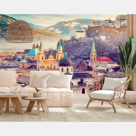 Papier peint vue pittoresque de Salzburg au crépuscule – Wallnifity®