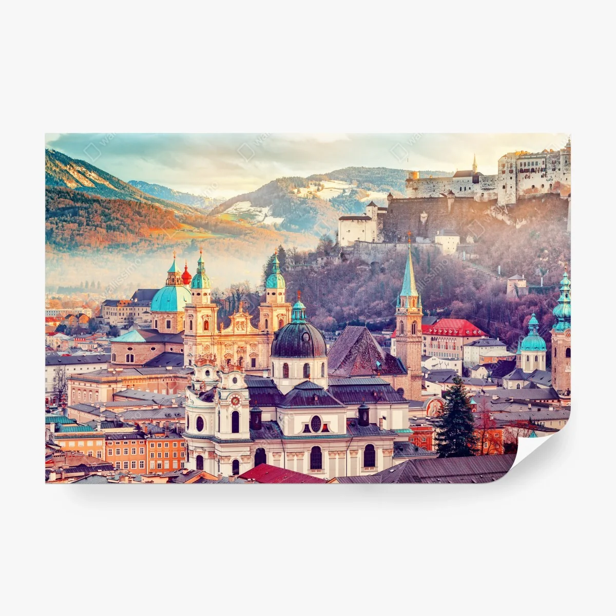 Papier peint vue pittoresque de Salzburg au crépuscule – Wallnifity®
