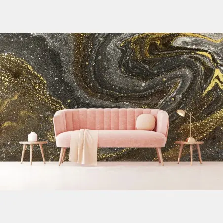 Papier peint tourbillons dorés sur marbre sombre – Wallnifity®