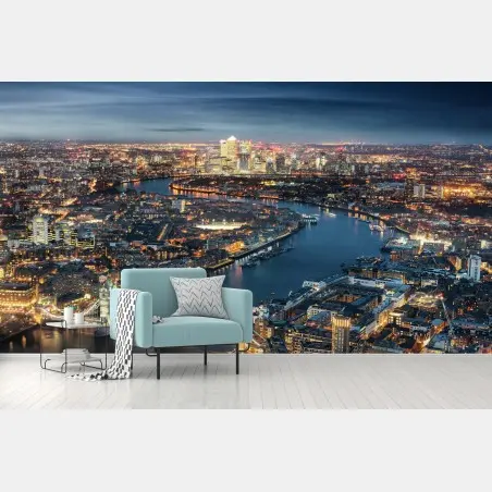 Papier peint vue aérienne nocturne de Londres et du Tower Bridge – Wallnifity®