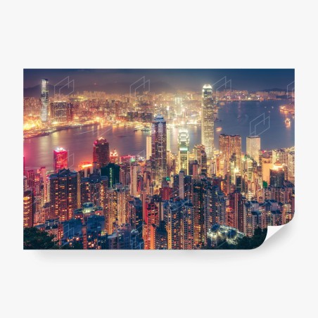 Papier peint vue panoramique nocturne de Hong Kong depuis Victoria Peak – Wallnifity®
