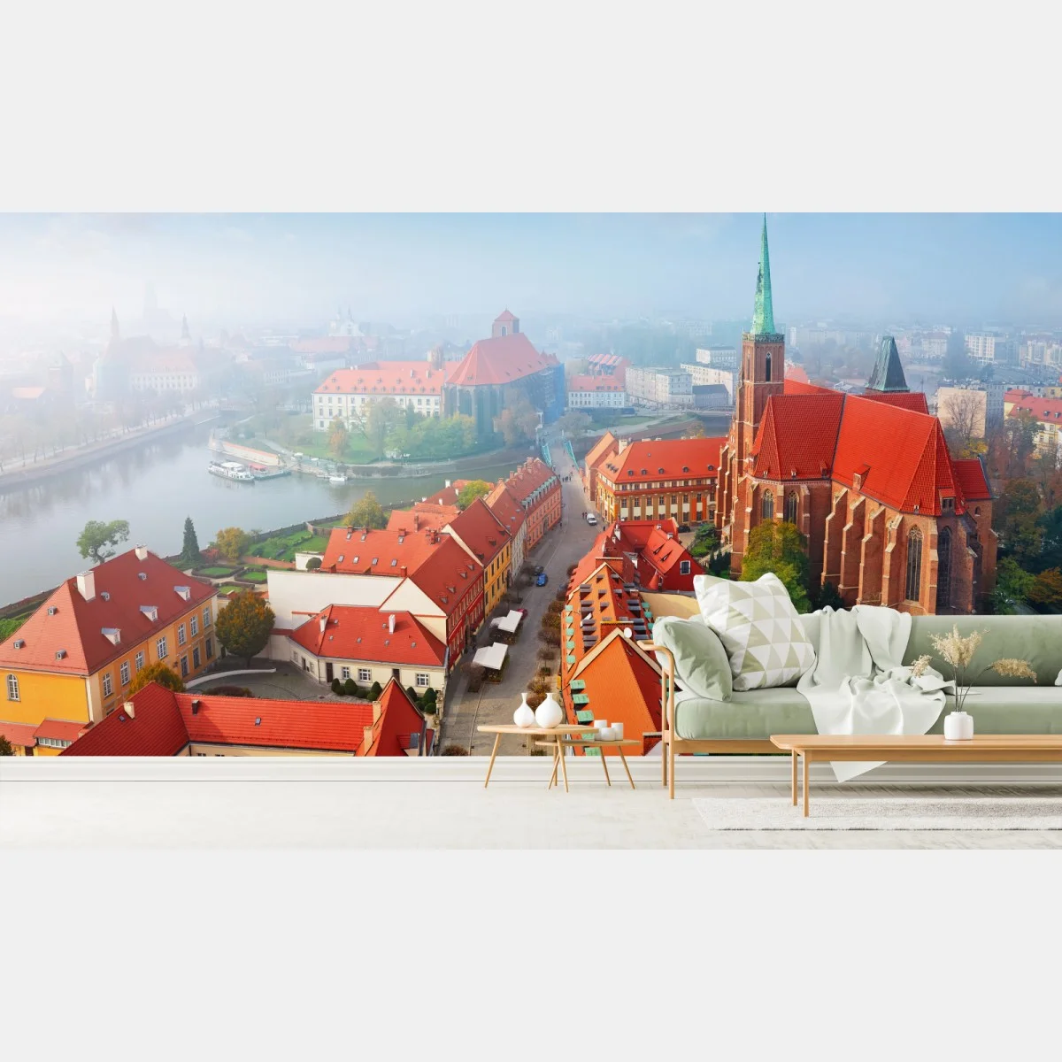 Papier peint panorama de la vieille ville aux toits rouges – Wallnifity® Papier peint panorama de la vieille ville aux toits rouges – Wallnifity®