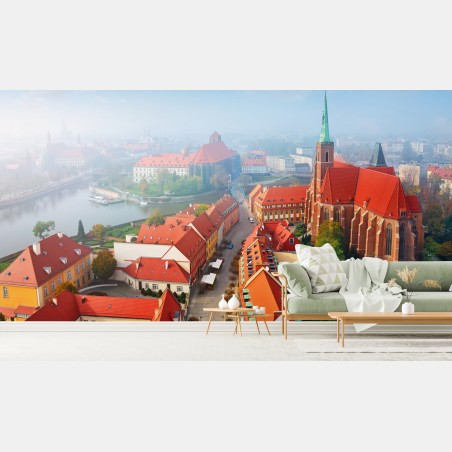 Papier peint panorama de la vieille ville aux toits rouges – Wallnifity®
