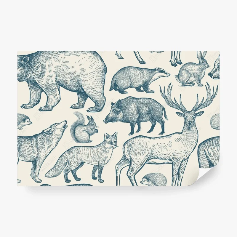 Papier peint motif d'animaux de la forêt style gravure – Wallnifity® Papier peint motif d'animaux de la forêt style gravure – Wallnifity®