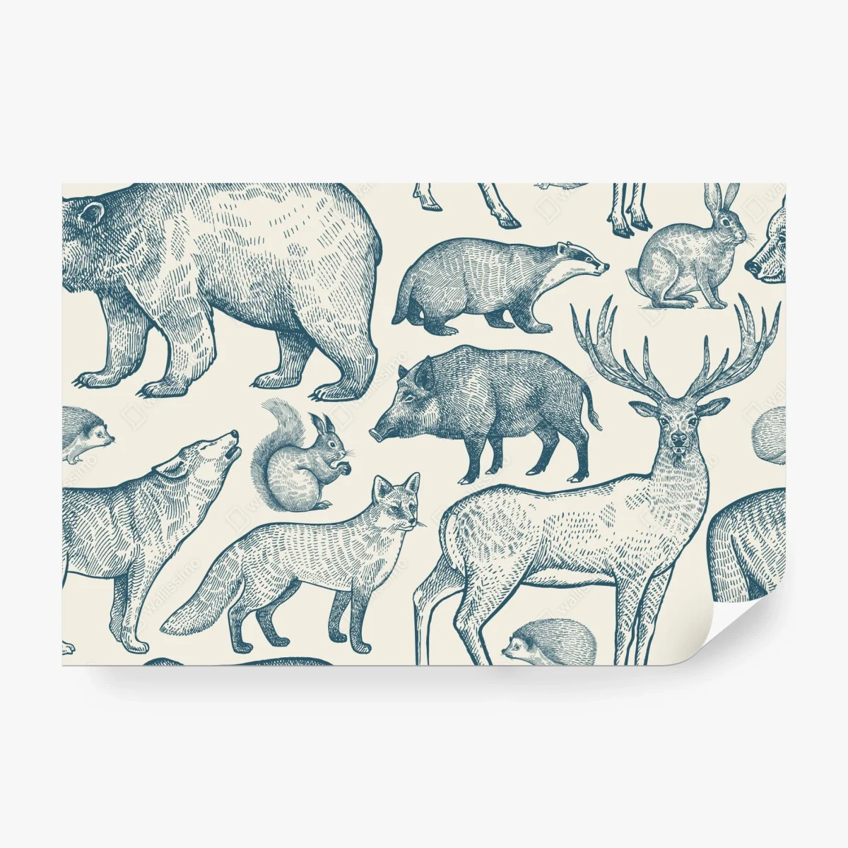 Papier peint motif d'animaux de la forêt style gravure – Wallnifity® Papier peint motif d'animaux de la forêt style gravure – Wallnifity®