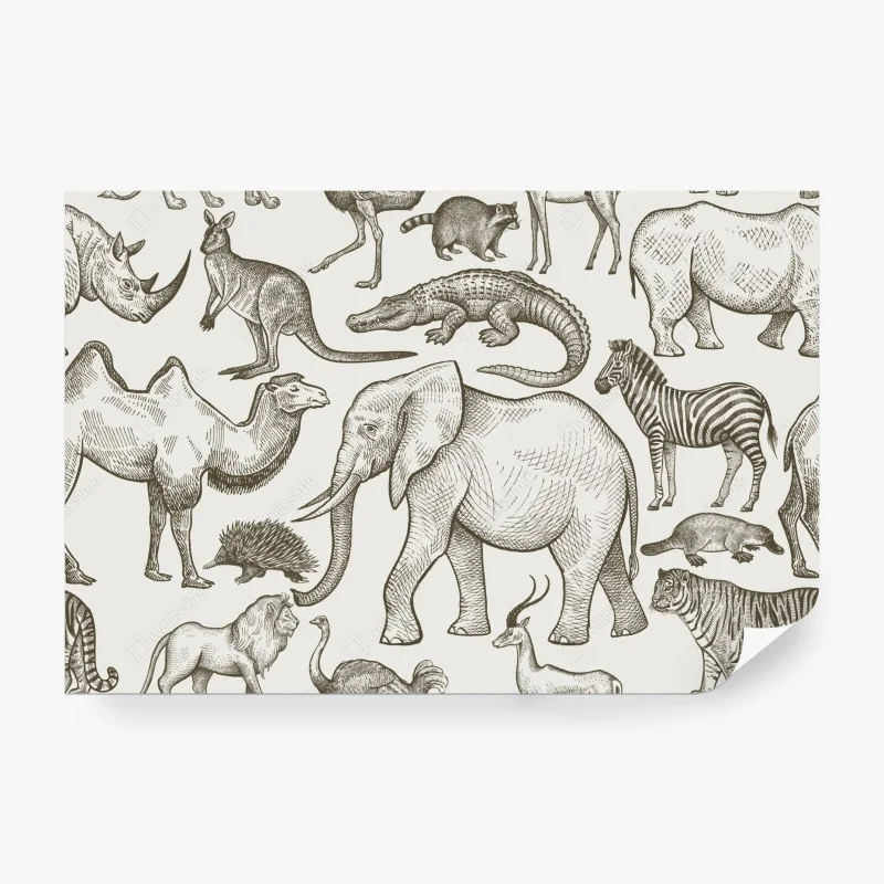 Papier peint motif d'animaux sauvages style gravure – Wallnifity® Papier peint motif d'animaux sauvages style gravure – Wallnifity®