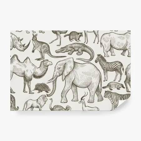 Papier peint motif d'animaux sauvages style gravure – Wallnifity®