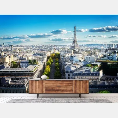 Papier peint vue aérienne de Paris avec la Tour Eiffel – Wallnifity®