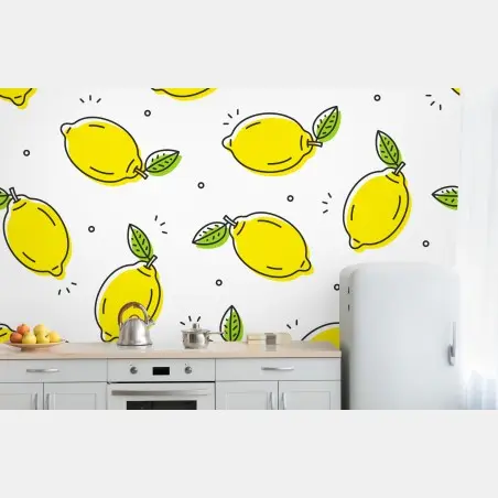 Papier peint motif répétitif de citrons graphiques – Wallnifity®