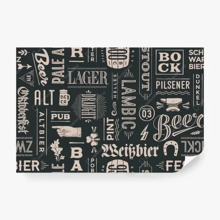 Papier peint ambiance pub rétro : lettrage bière et étiquettes – Wallnifity®