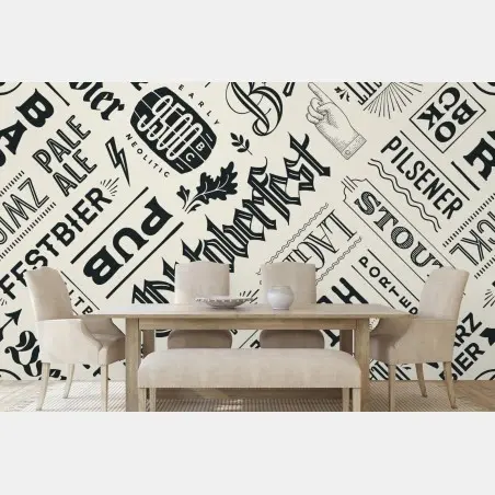 Papier peint décor mural typographique bière rétro – Wallnifity®