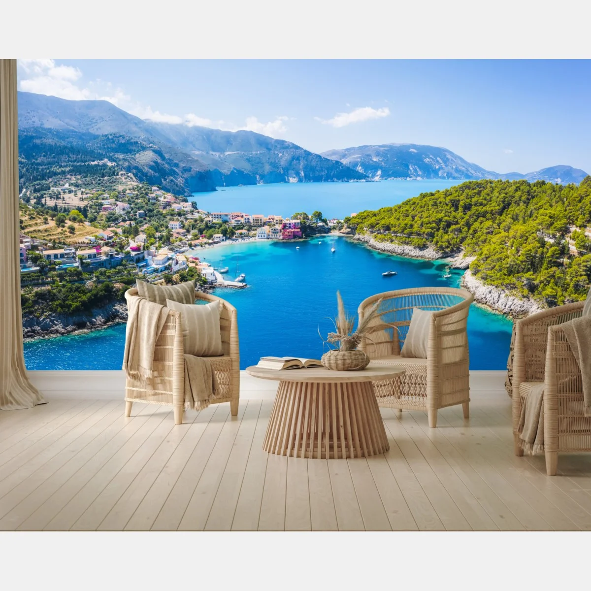 Papier peint baie aux eaux turquoises et village côtier – Wallnifity® Papier peint baie aux eaux turquoises et village côtier – Wallnifity®