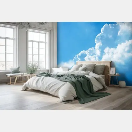 Papier peint nuages cotonneux sur ciel bleu – Wallnifity®