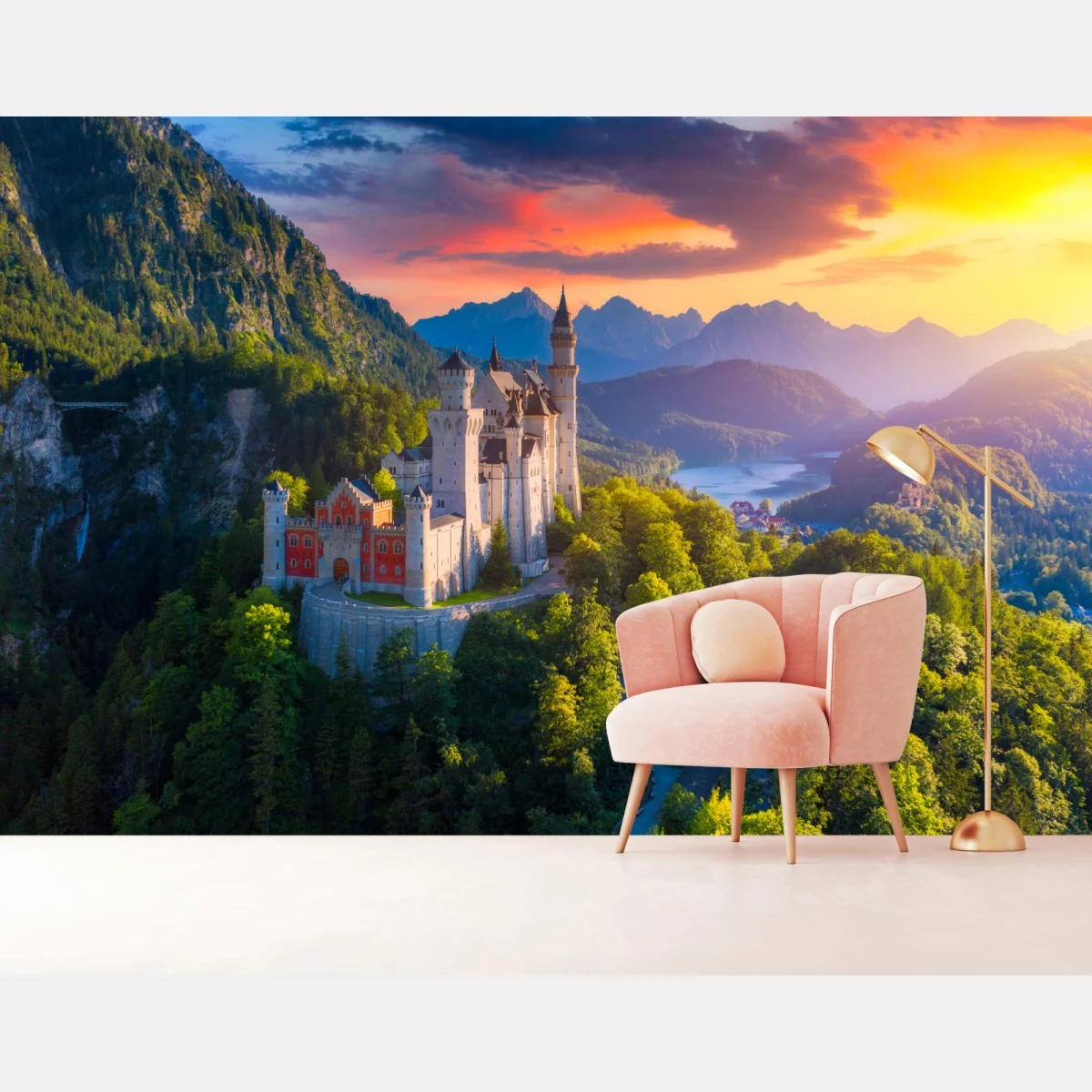 Papier peint château de Neuschwanstein au coucher du soleil – Wallnifity® Papier peint château de Neuschwanstein au coucher du soleil – Wallnifity®