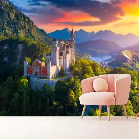 Papier peint château de Neuschwanstein au coucher du soleil – Wallnifity®