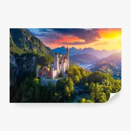 Papier peint château de Neuschwanstein au coucher du soleil – Wallnifity®