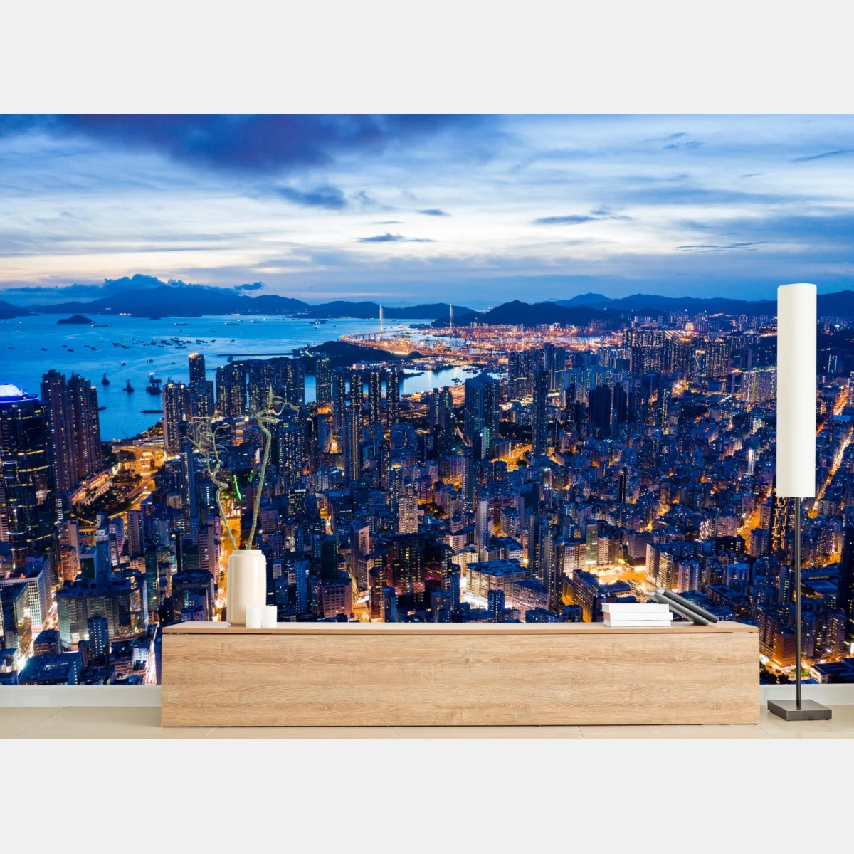 Papier peint vue aérienne nocturne de Hong Kong – Wallnifity® Papier peint vue aérienne nocturne de Hong Kong – Wallnifity®