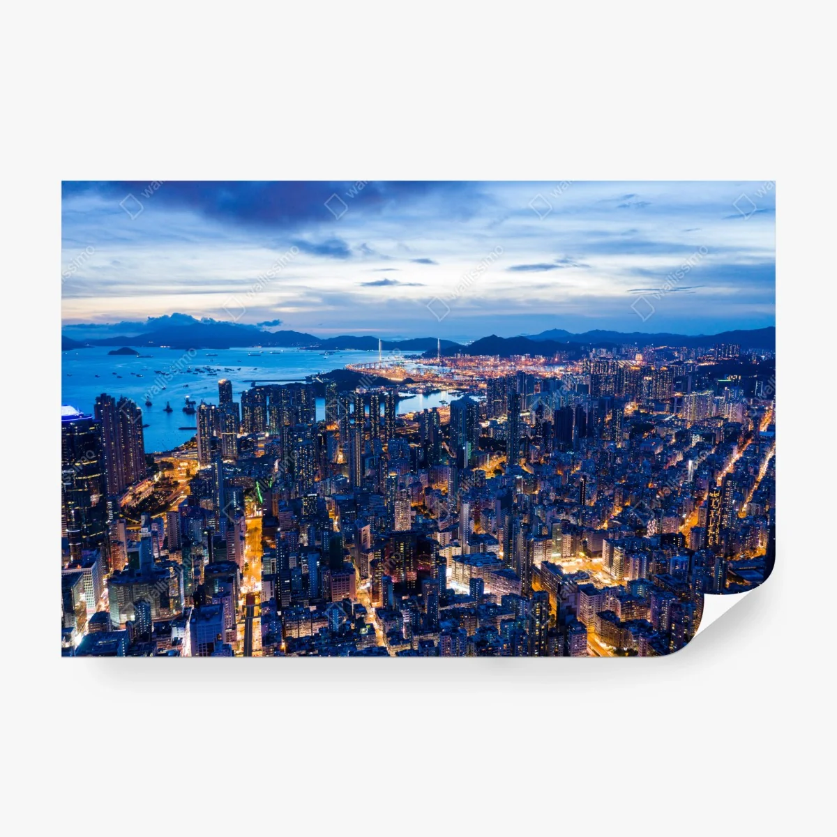 Papier peint vue aérienne nocturne de Hong Kong – Wallnifity® Papier peint vue aérienne nocturne de Hong Kong – Wallnifity®