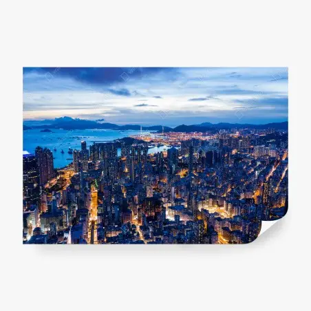 Papier peint vue aérienne nocturne de Hong Kong – Wallnifity®