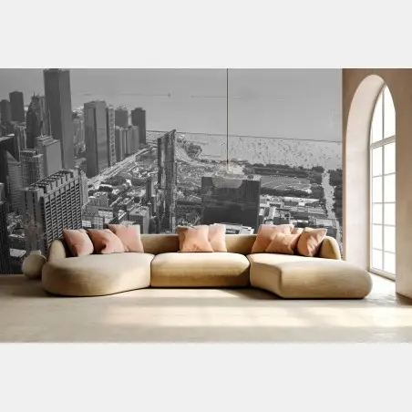 Papier peint panorama urbain de Chicago en noir et blanc – Wallnifity®