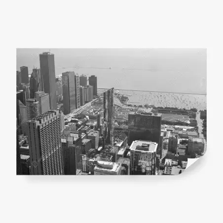 Papier peint panorama urbain de Chicago en noir et blanc – Wallnifity®