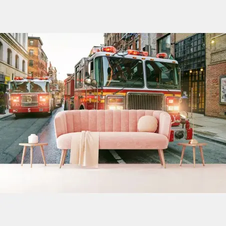 Papier peint camion de pompiers en intervention à New York – Wallnifity®