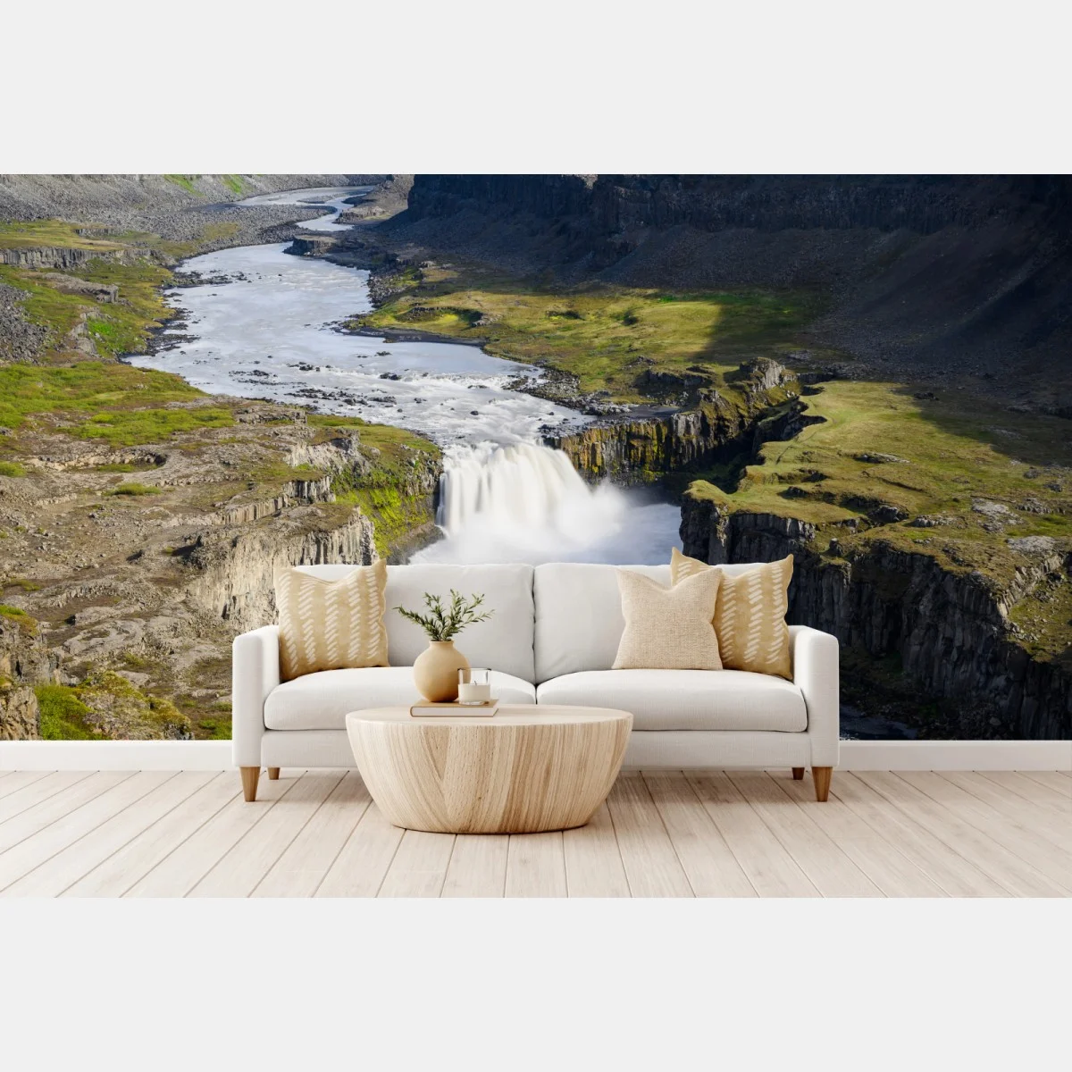 Papier peint cascade majestueuse dans le canyon d'Islande – Wallnifity® Papier peint cascade majestueuse dans le canyon d'Islande – Wallnifity®