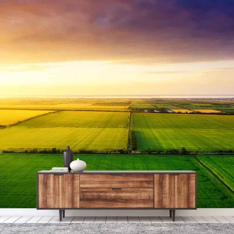 Papier peint panorama agricole au coucher du soleil – Wallnifity® Papier peint panorama agricole au coucher du soleil – Wallnifity®