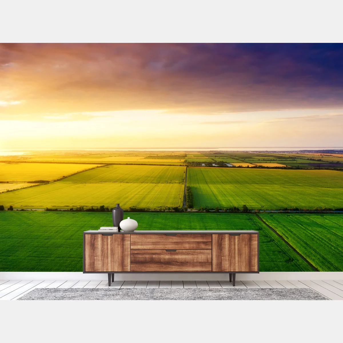 Papier peint panorama agricole au coucher du soleil – Wallnifity® Papier peint panorama agricole au coucher du soleil – Wallnifity®