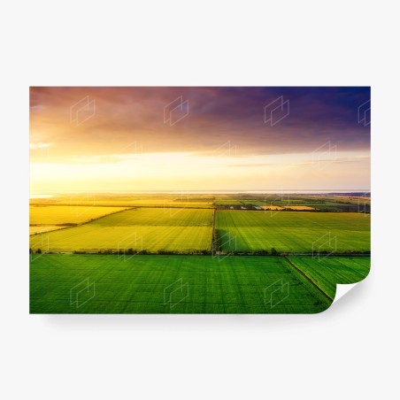 Papier peint panorama agricole au coucher du soleil – Wallnifity®