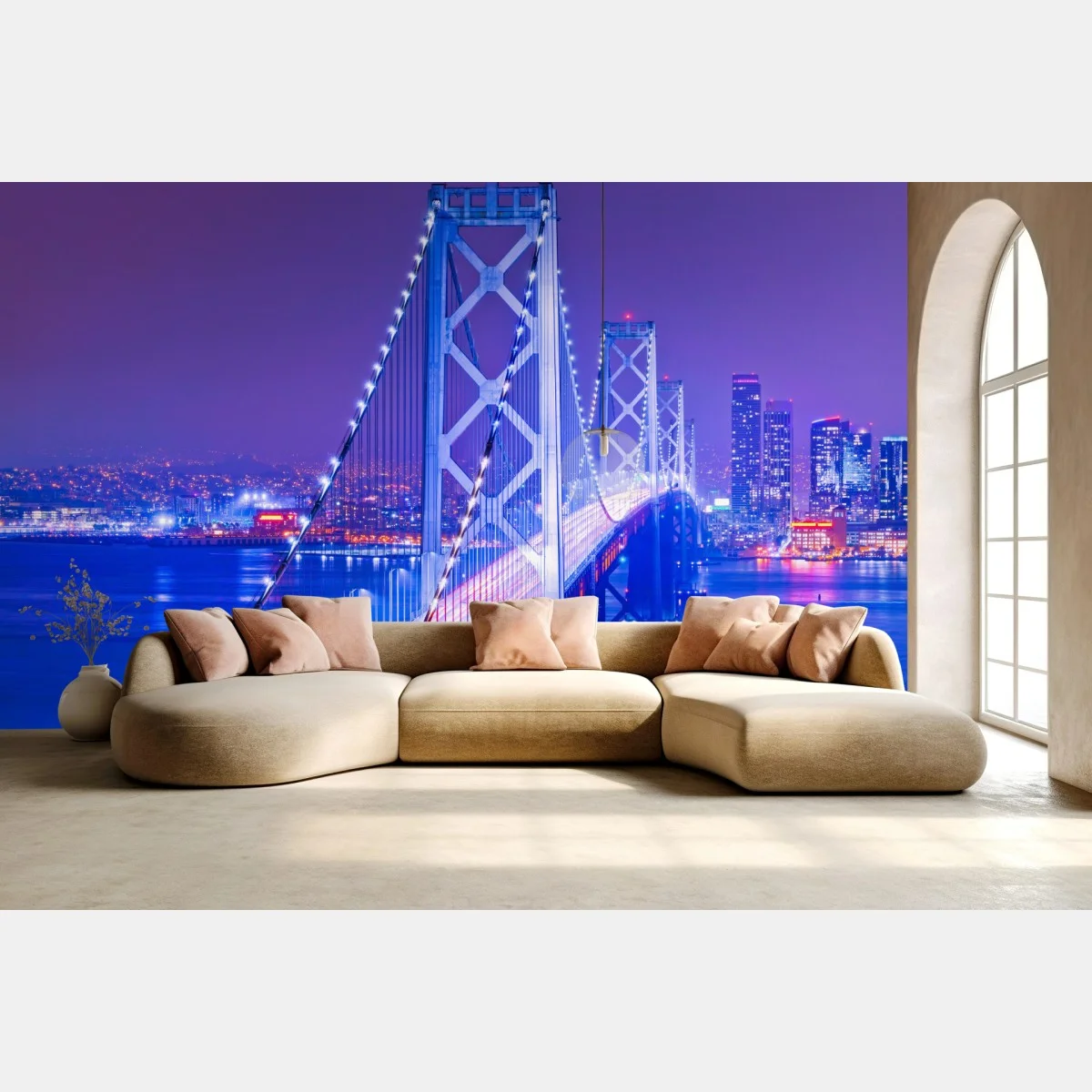 Papier peint pont illuminé de la baie de San Francisco – Wallnifity® Papier peint pont illuminé de la baie de San Francisco – Wallnifity®