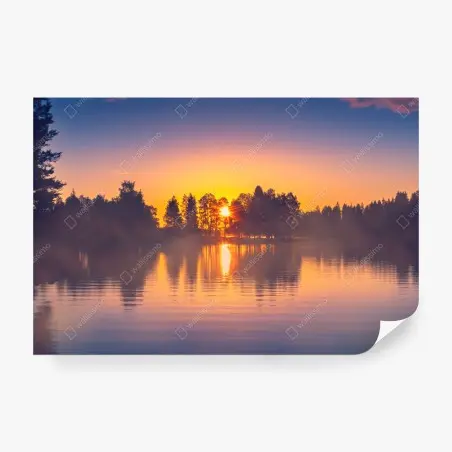 Papier peint coucher de soleil sur le lac brumeux – Wallnifity®