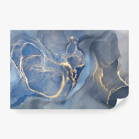 Papier peint vagues d'or sur fond bleu – Wallnifity®