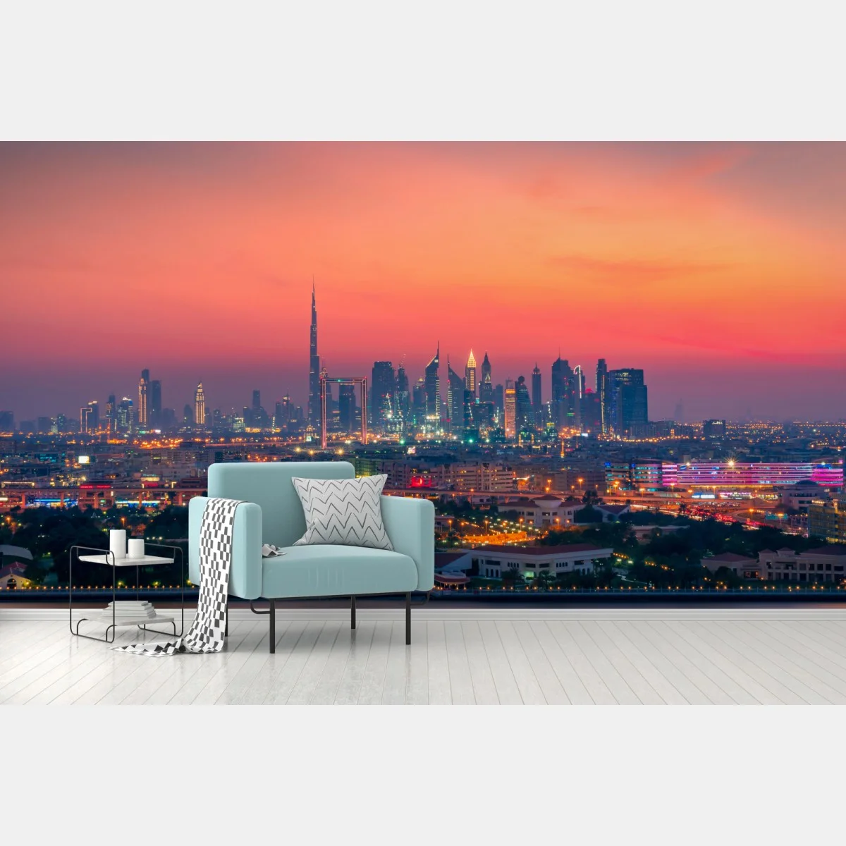 Papier peint horizon moderne au coucher de soleil — Dubaï – Wallnifity® Papier peint horizon moderne au coucher de soleil — Dubaï – Wallnifity®