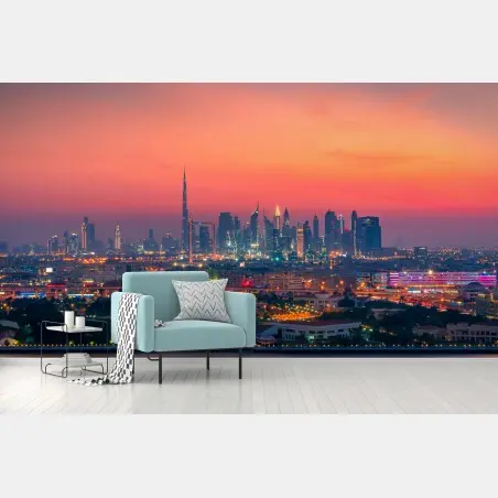 Papier peint horizon moderne au coucher de soleil — Dubaï – Wallnifity®