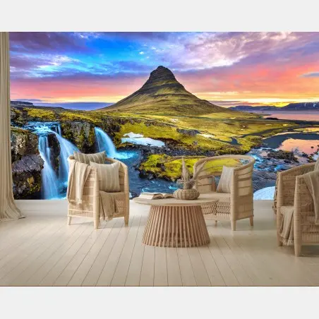Papier peint lever de soleil à Kirkjufell, paysage d'Islande – Wallnifity®