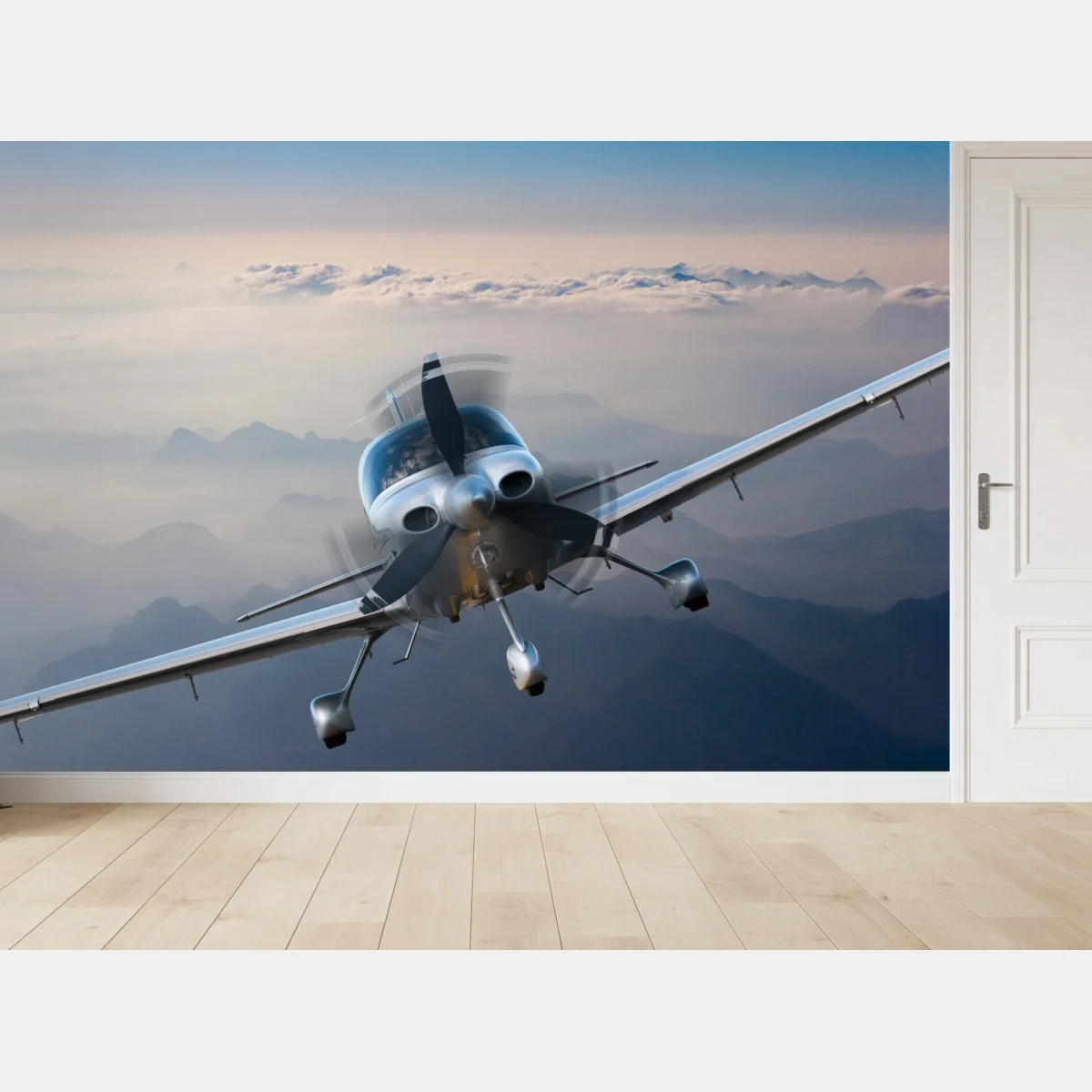 Papier peint avion en plein vol au-dessus des montagnes brumeuses – Wallnifity® Papier peint avion en plein vol au-dessus des montagnes brumeuses – Wallnifity®
