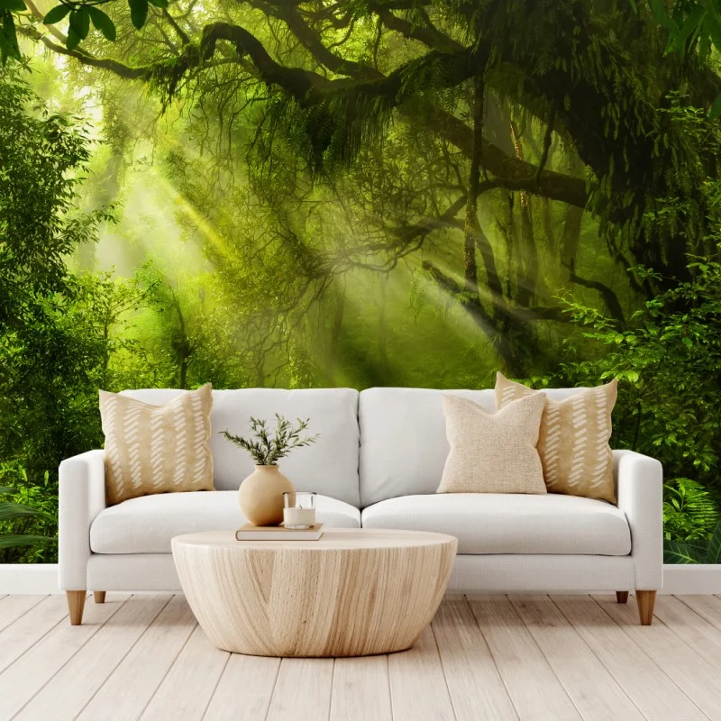 Papier peint chemin en forêt tropicale baigné de lumière – Wallnifity® Papier peint chemin en forêt tropicale baigné de lumière – Wallnifity®