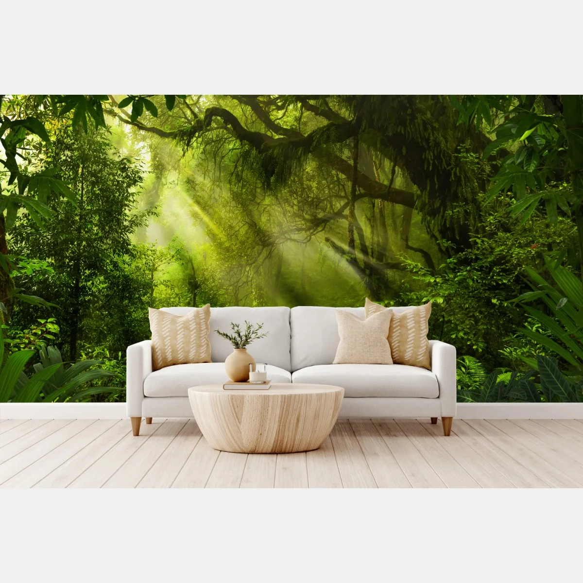 Papier peint chemin en forêt tropicale baigné de lumière – Wallnifity® Papier peint chemin en forêt tropicale baigné de lumière – Wallnifity®