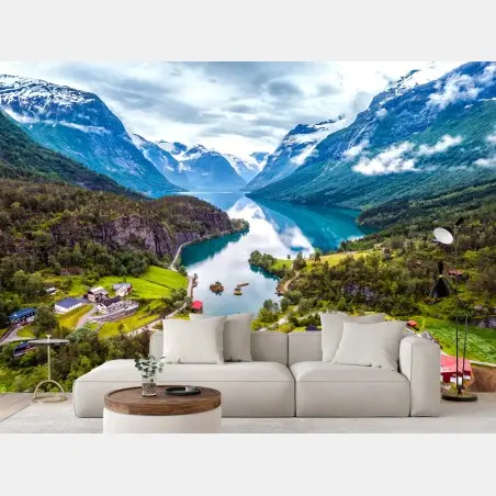 Papier peint fjord norvégien au cœur des montagnes – Wallnifity®