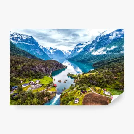 Papier peint fjord norvégien au cœur des montagnes – Wallnifity®