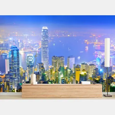 Papier peint panorama nocturne de Hong Kong – Wallnifity®
