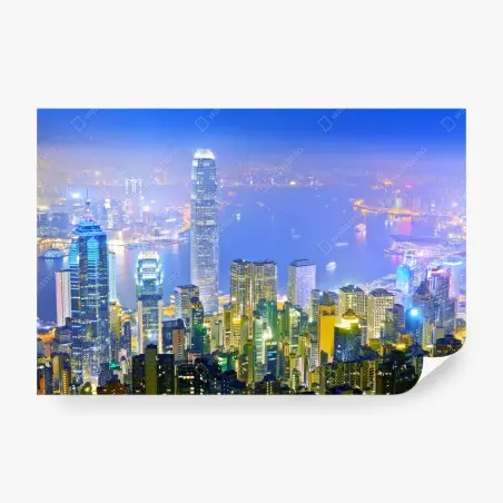 Papier peint panorama nocturne de Hong Kong – Wallnifity®